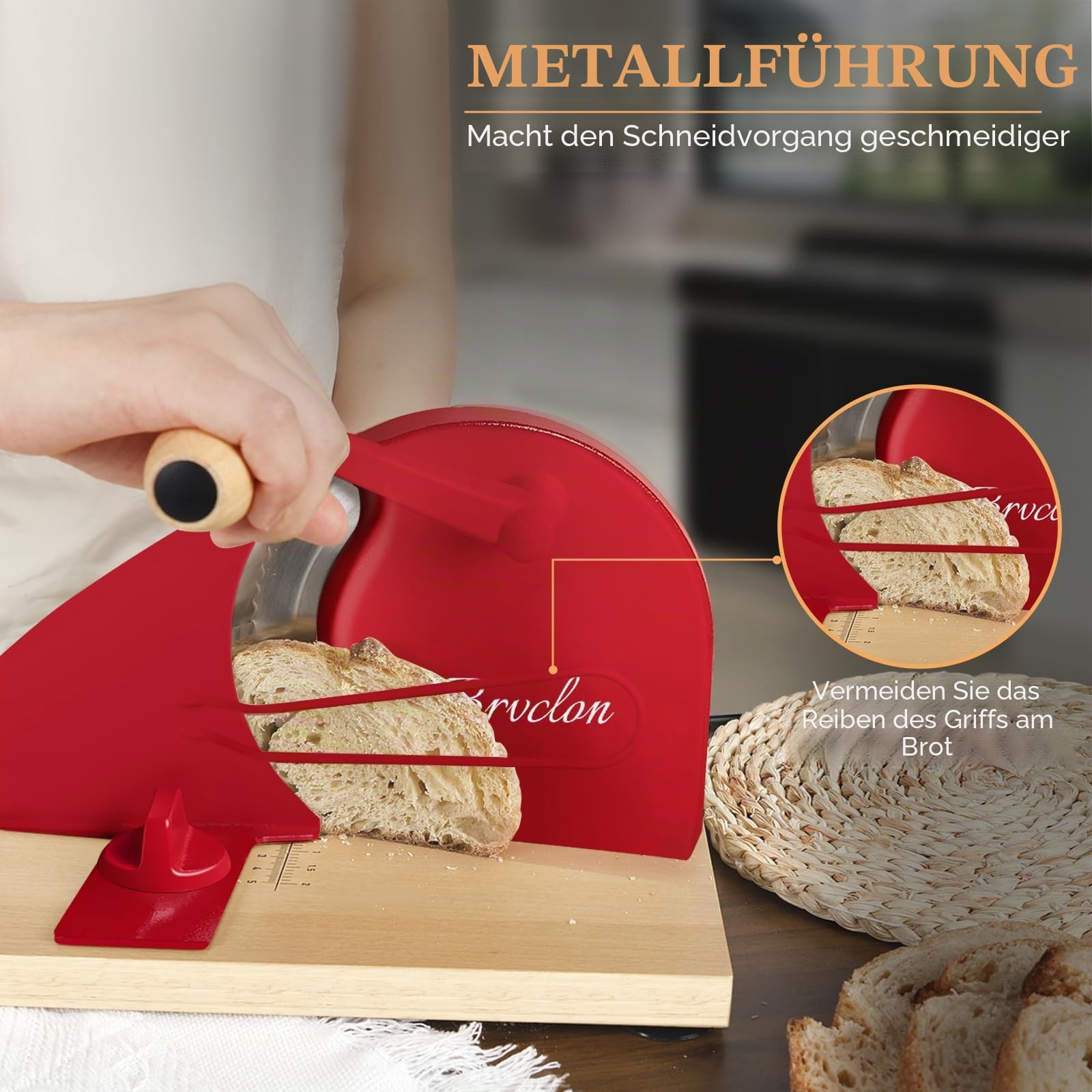 【Verbessert】Manueller Brotschneider für hausgemachtes Sauerteigbrot, Metallführung und verstellbare Dicke, Handkurbel-Brotschneider mit Skalenlinie und Saugnapf, scharfe Klinge, geeignet für
