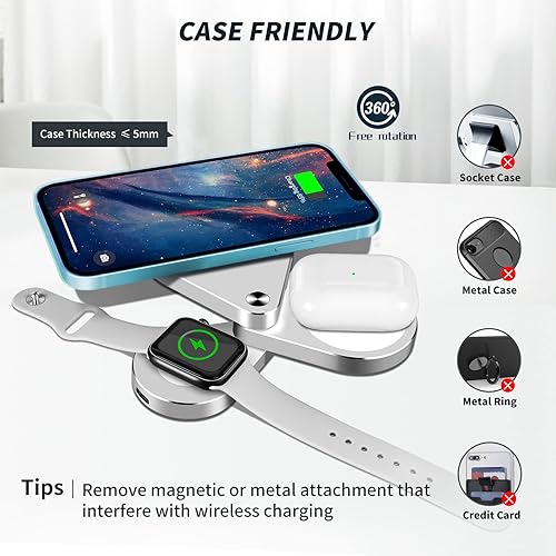 Miniatura 4 de Cargador inalámbrico magnético desmontable 3 en 1, estación de carga inalámbrica rápida de 15 W para iPhone 1312, soporte de cargador inalámbrico