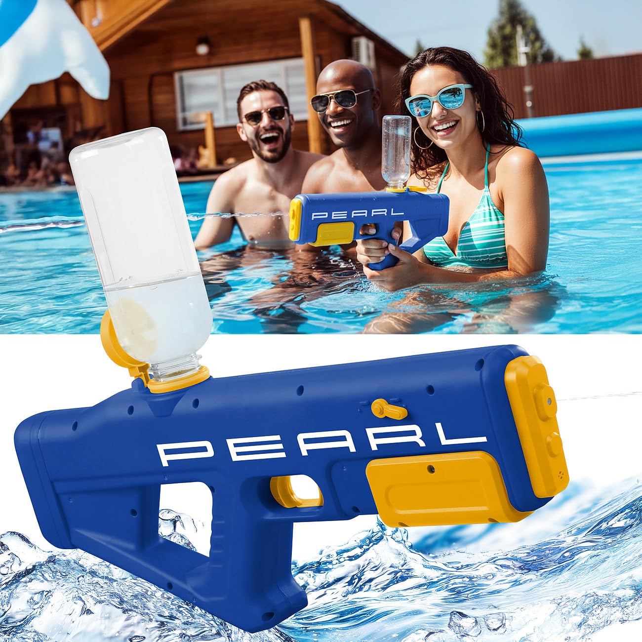 PEARL Wasserpistole für Kinder: 4er-Set Elektrische Wasserpistolen mit Tankaufsatz, bis 10 m, 650 ml (Akku Wasserpistole, mit Tank, Super Soaker)