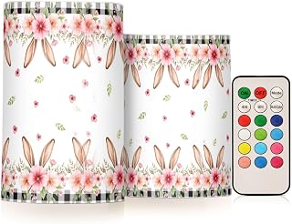 2 Pack Plastic Flameless Candles Easter Bunny Ears Flower Battery Operated with Remote and Timer Real Wax LED Flickering Pillar Candles Set Window Christmas Holiday Decor