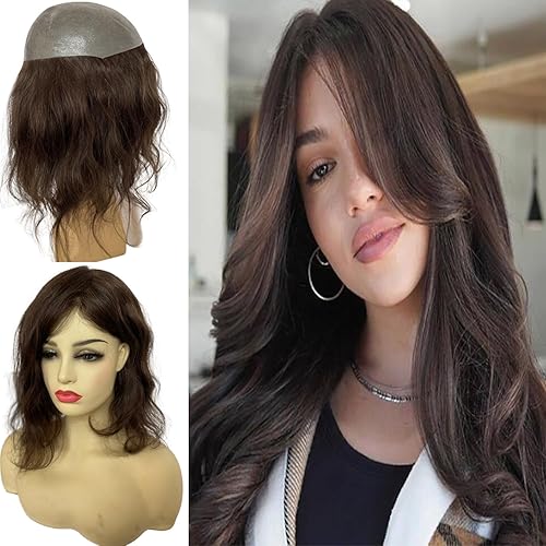 Voloria Toppers de cabello humano real de 12 pulgadas para mujer, densidad media, base de poliuretano completa, extensiones de cabello (#3)