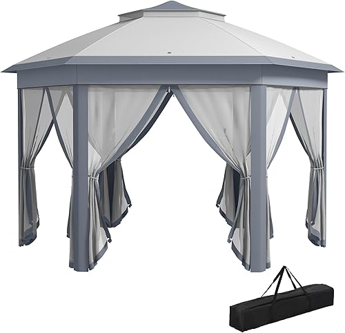 Miniatura 15 de Outsunny Toldo Emergente de 11 x 11 pies, refugio de glorieta para patio al aire libre con red de cremallera extraíble, carpa instantánea para
