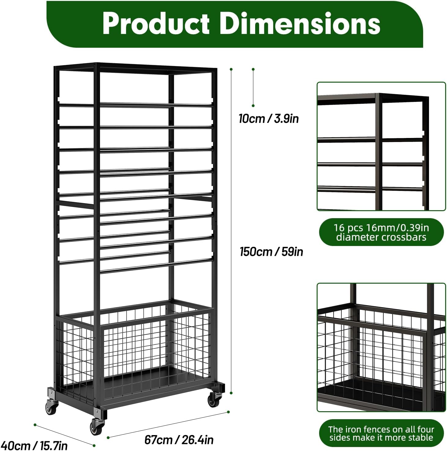 16 Tier Ribbon Holder Rack, Multifunctional Flower Wrapping Paper Rack,Double-Sided Ribbon Spool Shelf Suitable for Flower Shop, Craft Room, Cake Shop Ribbon Display Stand (Black)