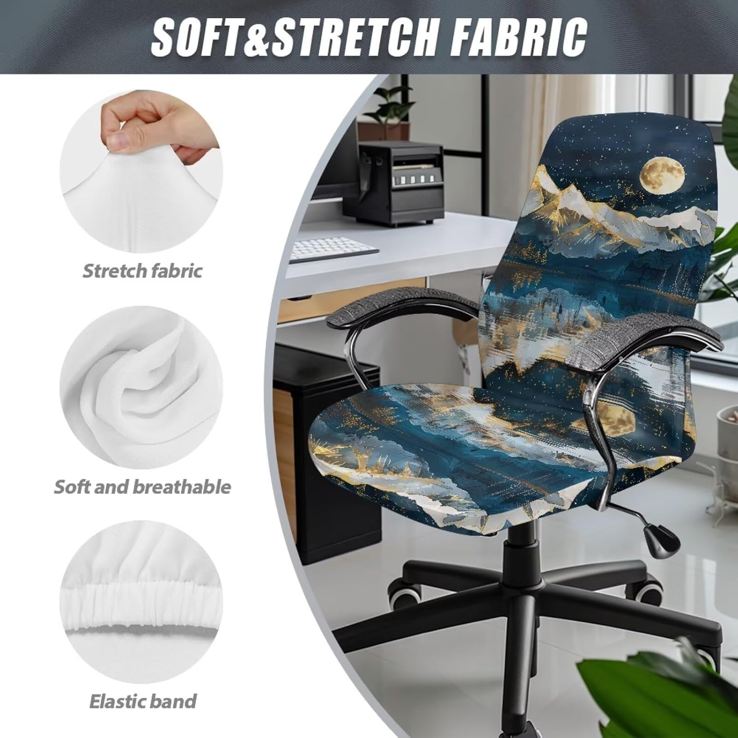 Office Chair Covers Stretchable Computer Chair Cover Blue Mountain Gaming Chair Seat Cover Removable Universal Rotating Chair Slipcovers Protective Cover