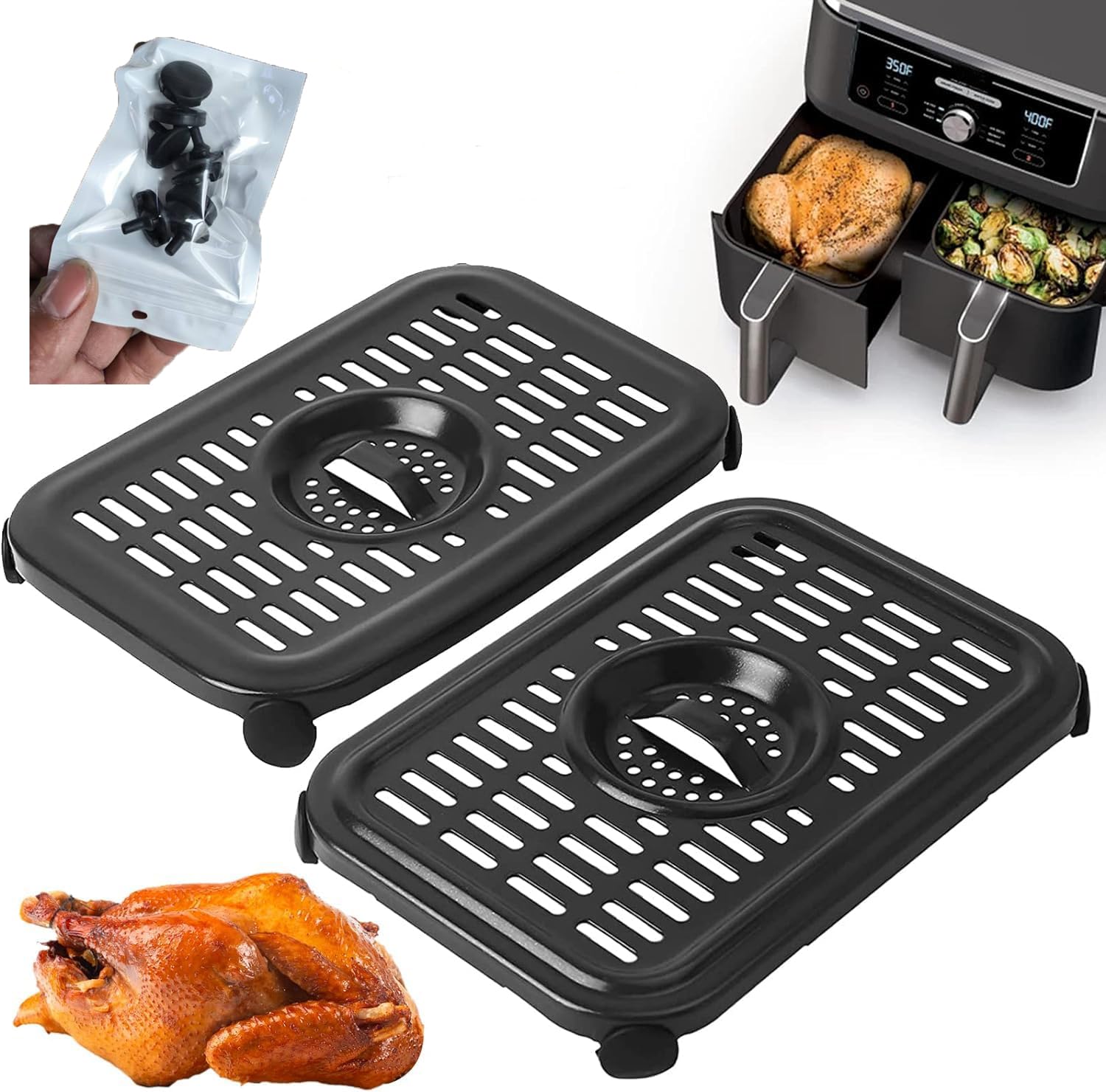 Air Fryer Grill Pan for Ninja Foodi AF400UK 9.5L 6 in1 9.5L DualZone 2 Drawers Air Fryer, Air Fryer Accessories Replacement Parts Grill Pan, Dishwasher Safe
