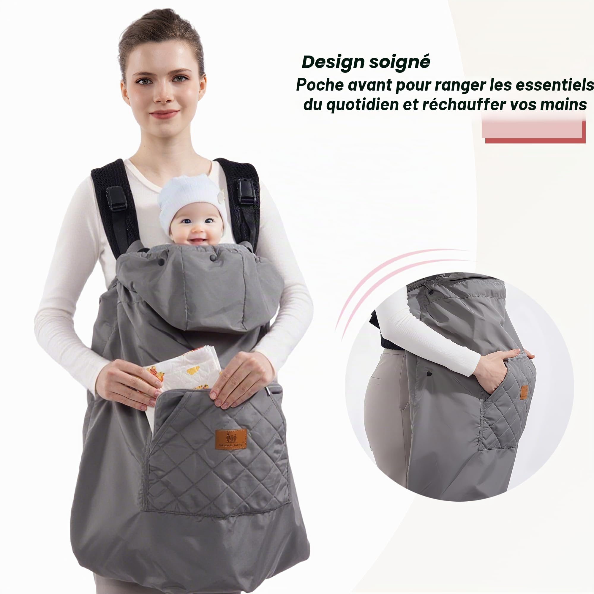 Housse d'hiver imperméable universelle pour porte-bébé Gris foncé