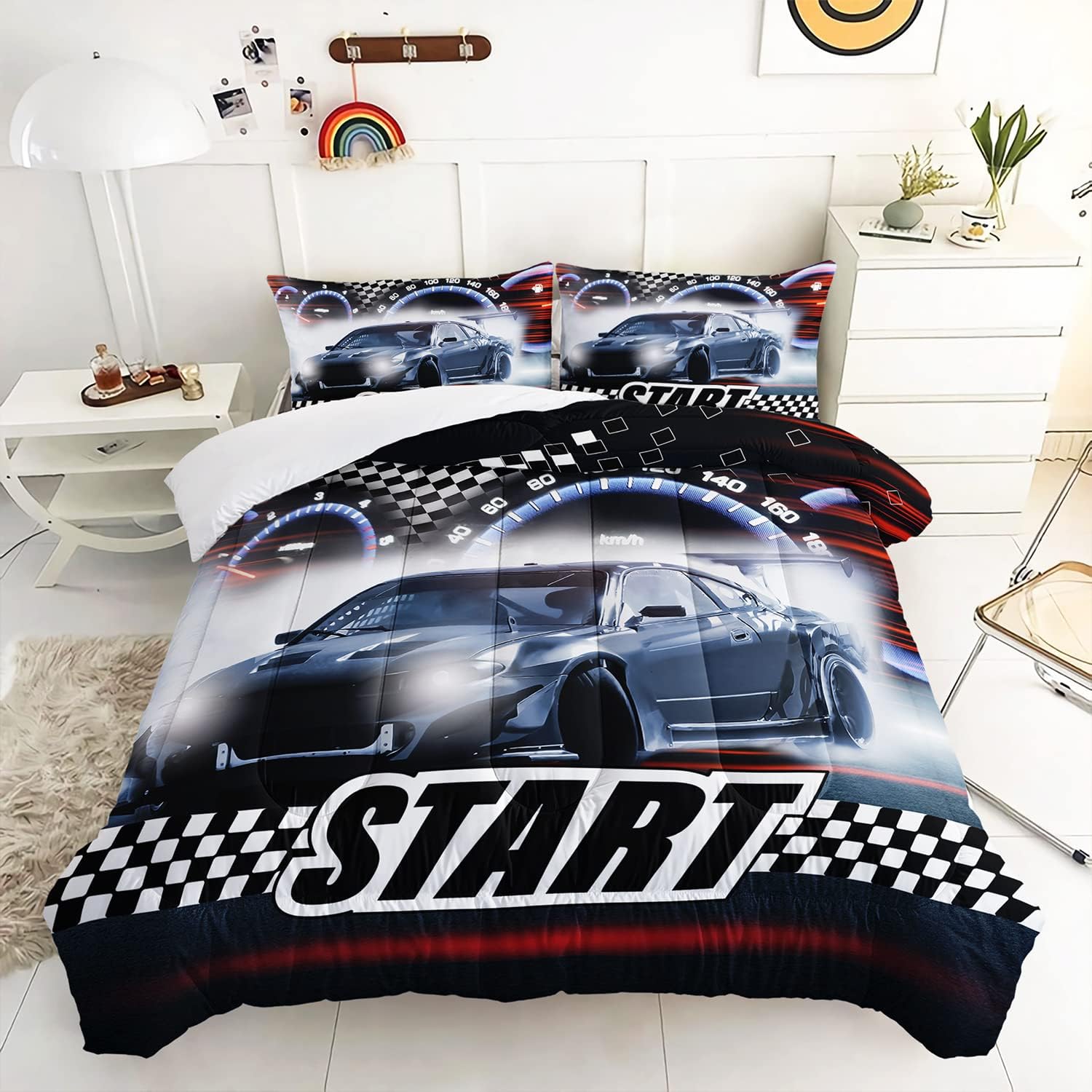 Axolotl Race Car Comforter Set Twin Size,Extreme Sports