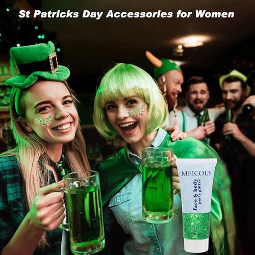 Miniatura 3 de MEICOLY Gel verde con purpurina para el cuerpo, pintura facial con purpurina navideña, maquillaje de ojos con purpurina alienígena, cabello de