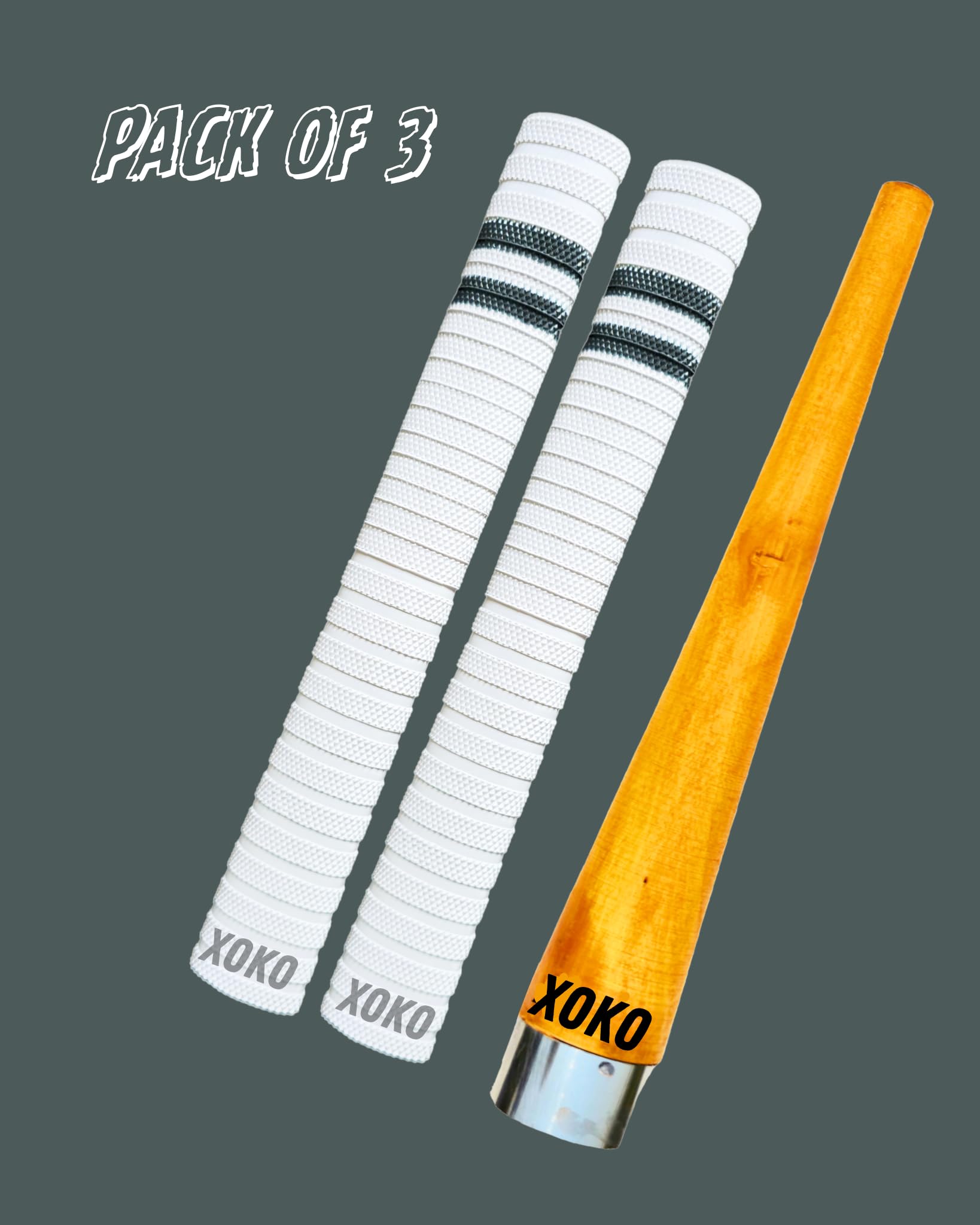 xoko Cricket Bat Handle Rubber 2 Grips for Enhanced Performance With Better Shock Absorption And 1 Wooden Gripper Cone (pack of 3) 1