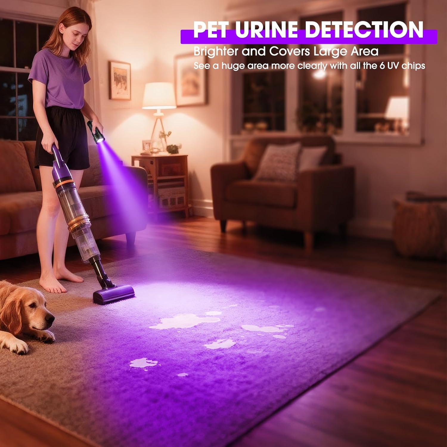 2-in-1 Powerful Blacklight LED Flashlight - UV&High Lumens Tactical Rechargeable Flash Light, 7 Modes, 18H Long Lasting, Super Bright Waterproof Detector for Pet Urine Curing Resin Camping Emergencies