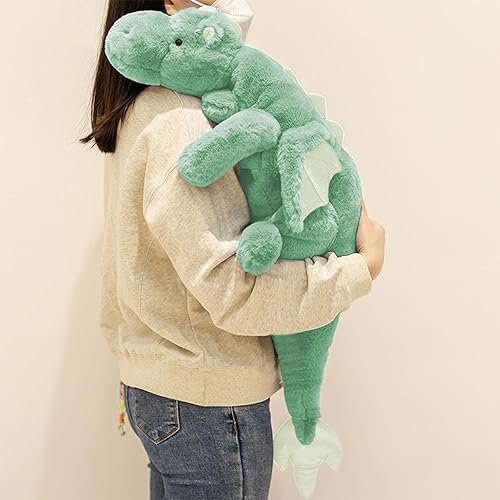 Miniatura 3 de ARELUX Lindo dragón de peluche de animales de peluche, suave peluche de pterosaurio verde mullido, almohada de dinosaurio con alas para niños y