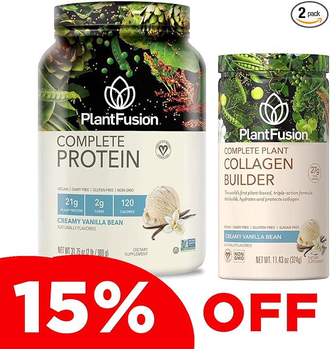 PlantFusion Complete Vegan Protein Powder and Collagen Bundle - Keto, Gluten Free, Soy Free, Non-Dairy, No Sugar, Non-GMO