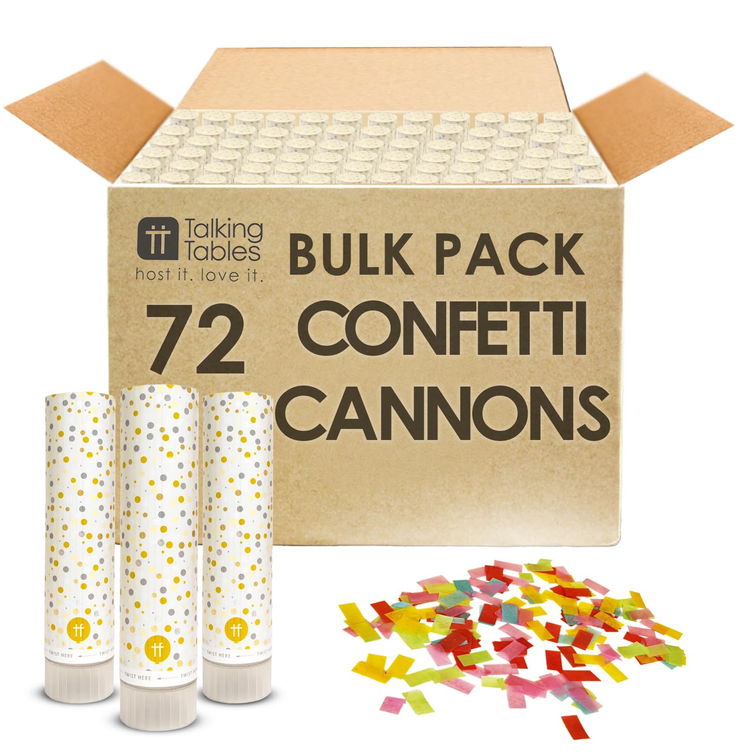 Talking Tables 72x Konfetti Kanonen für Geburtstag Hochzeit Regenbogen Farbige Papier Popper Paper Shooter Bulk Supplies