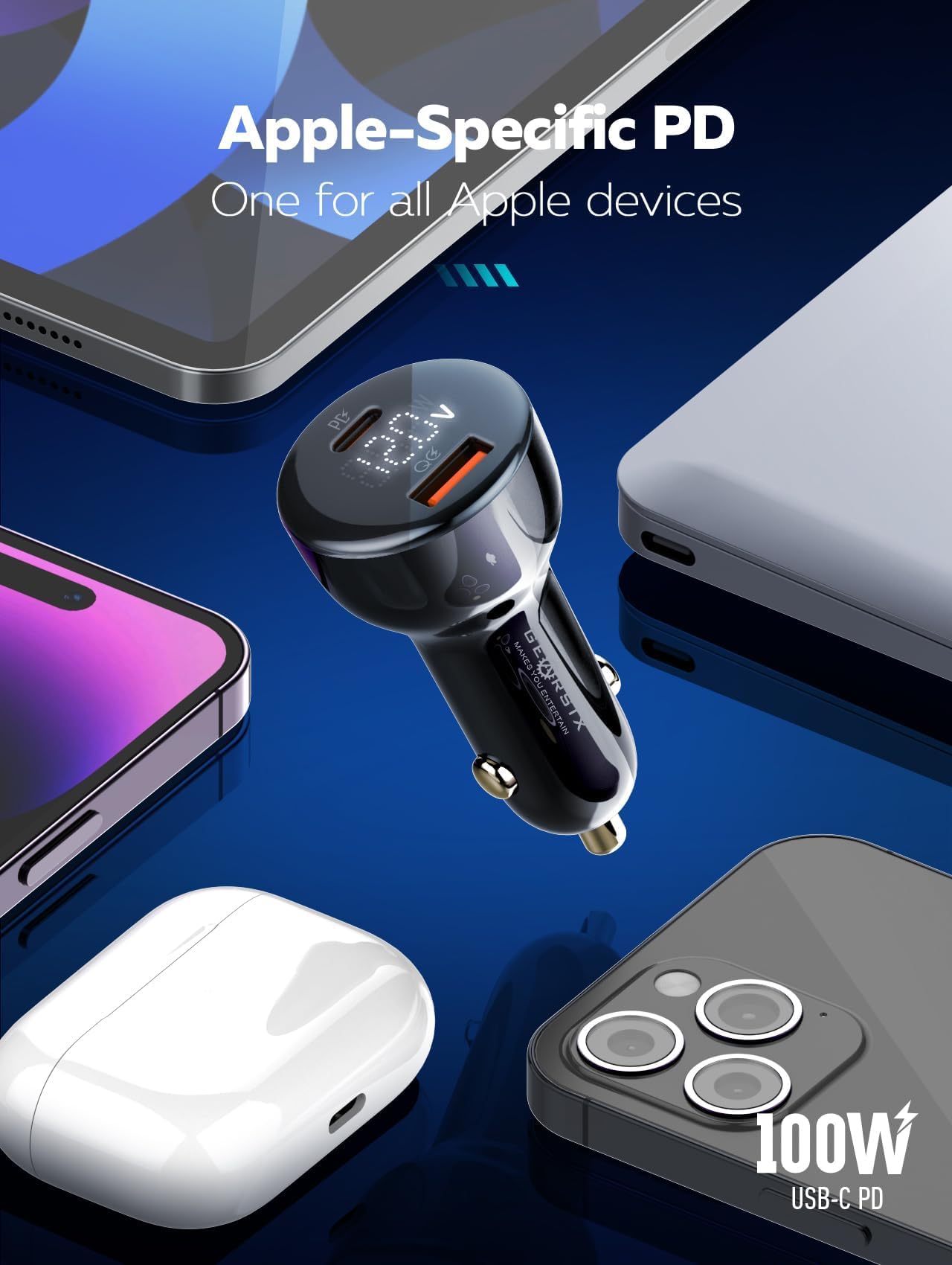 LDNIO C101 100 W Podwójna ładowarka samochodowa USB, z kablem typu C do typu C - czarna