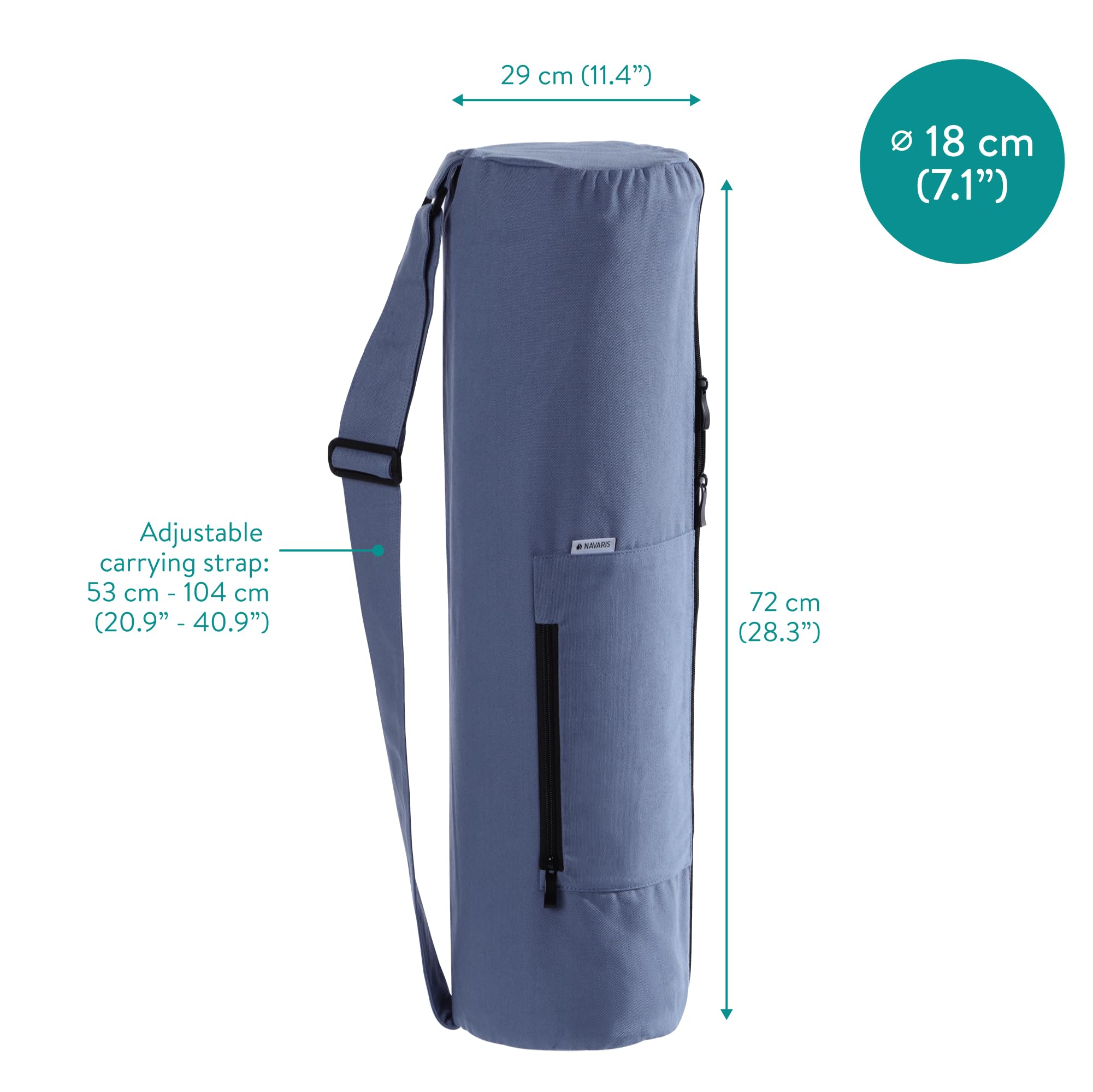 Navaris XXL Yogatasche für Yogamatte aus Baumwolle - Tasche für Yoga Matte mit Reißverschluss Tragegurt - Große Hülle Ø18x72x29cm - div. Farben