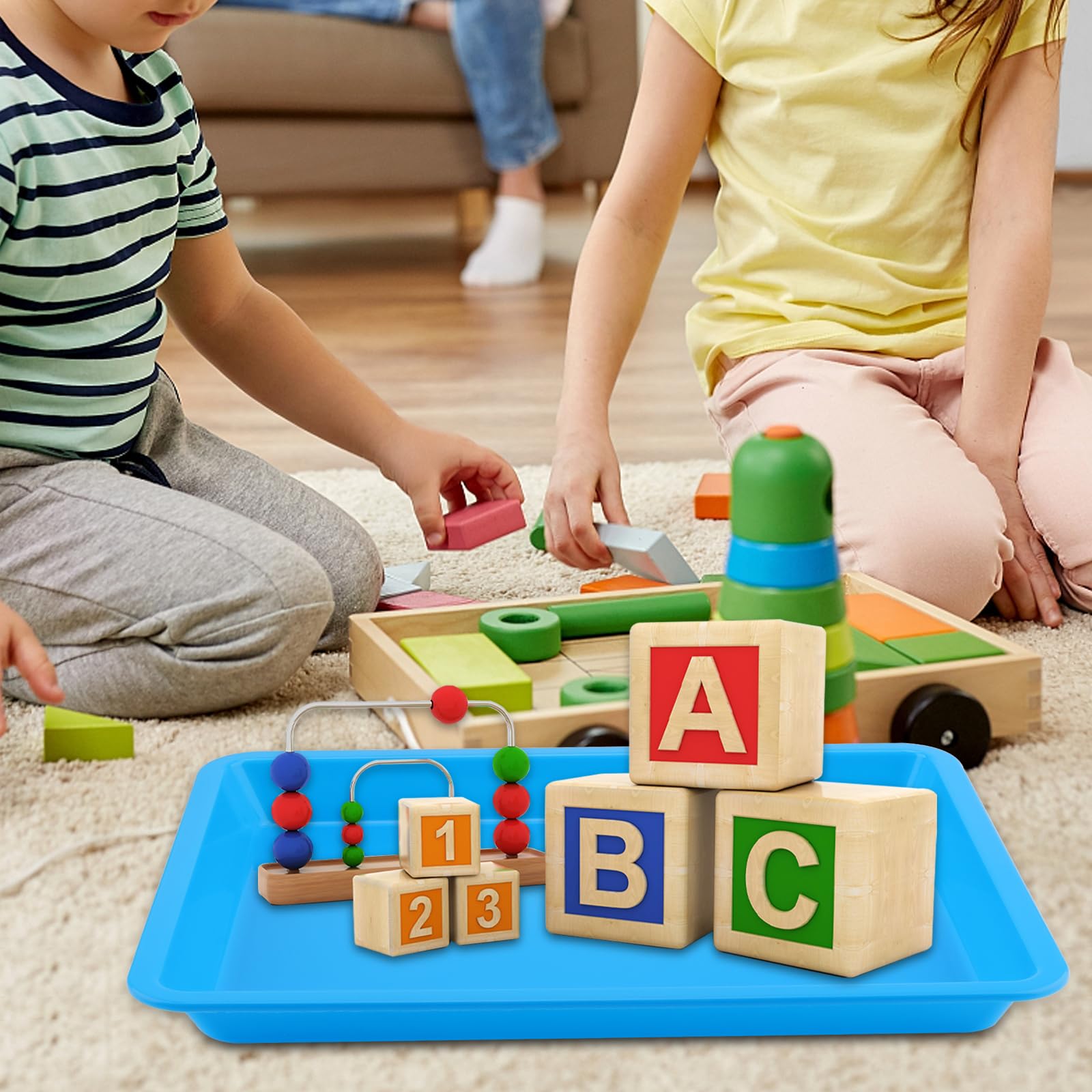 Lot De 10 Plateaux D'activités En Plastique Pour Enfants Pour L'école, La Maison, Les Projets De Bricolage,les Expériences,la Peinture,le Service Et L 'organisation - 5 Couleurs (27,6 X 21,9 X 3,1 Cm