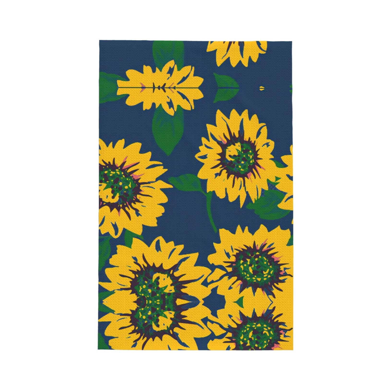 XXahnbm Sunflower Dnvy Blue Print Waffle Kitchen Towel,Absorbent Hand Towel