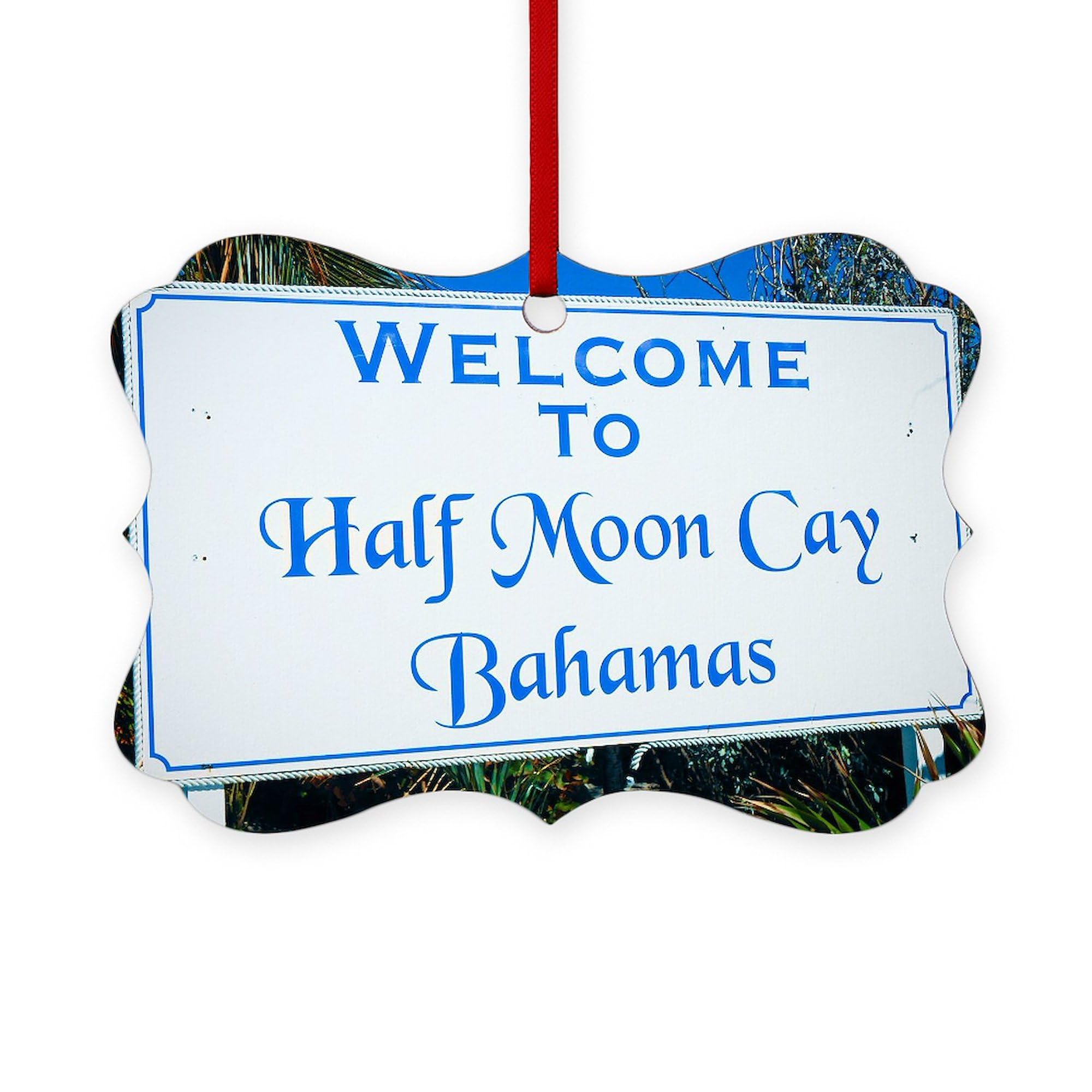 CafePress Half Moon Cay Bahamas Scroll Holiday Ornament 4" x 2.75"