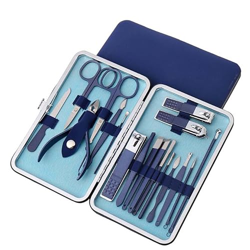 Rainbow - Juego de manicura de acero inoxidable 18 en 1, degradado de acero inoxidable, kit de pedicura profesional para uñas con estuche de viaje