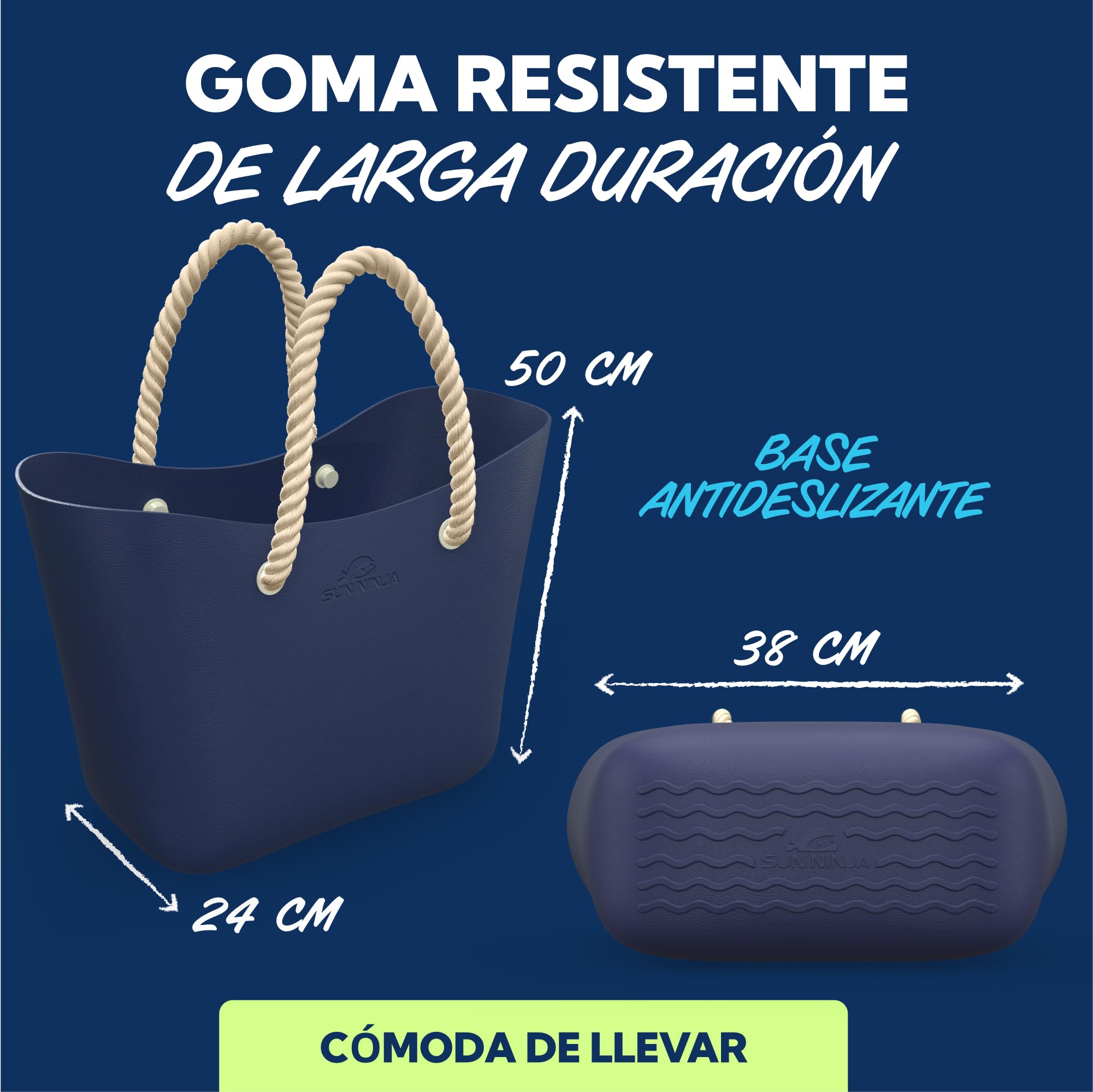 SUN NINJA Bolsa de playa de goma, extra grande, impermeable, de EVA, con asas de cuerda, para playa
