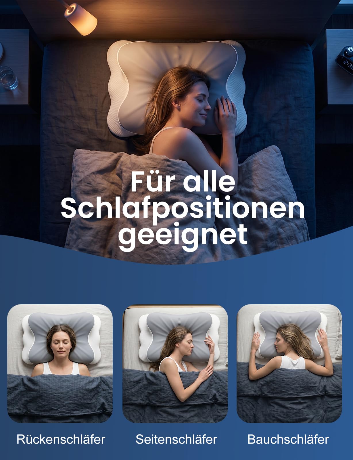 Nackenkissen, Nackenstützkissen, Memory Foam Kissen, Seitenschläferkissen, Schmetterlingskissen, Ergonomisches Kopfkissen, für Rücken-, Seiten- und Bauchschläfer, Abnehmbarer Bezug