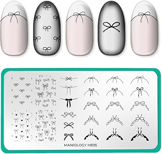 Maniology Dainty Details Nail Stamping Plate, Minimalist Bow Stamp Plates, Soft Coquette Manicure Designs, French Tip Ribbon DIY Patterns