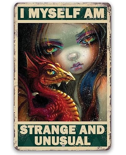 Strangeling I Myself Am Strange and Unusual - Goth Inspiring Cottagecore Fairycore Fairy Grunge Gothic Print, Witchcraft Wicca Pagan Red Dragon