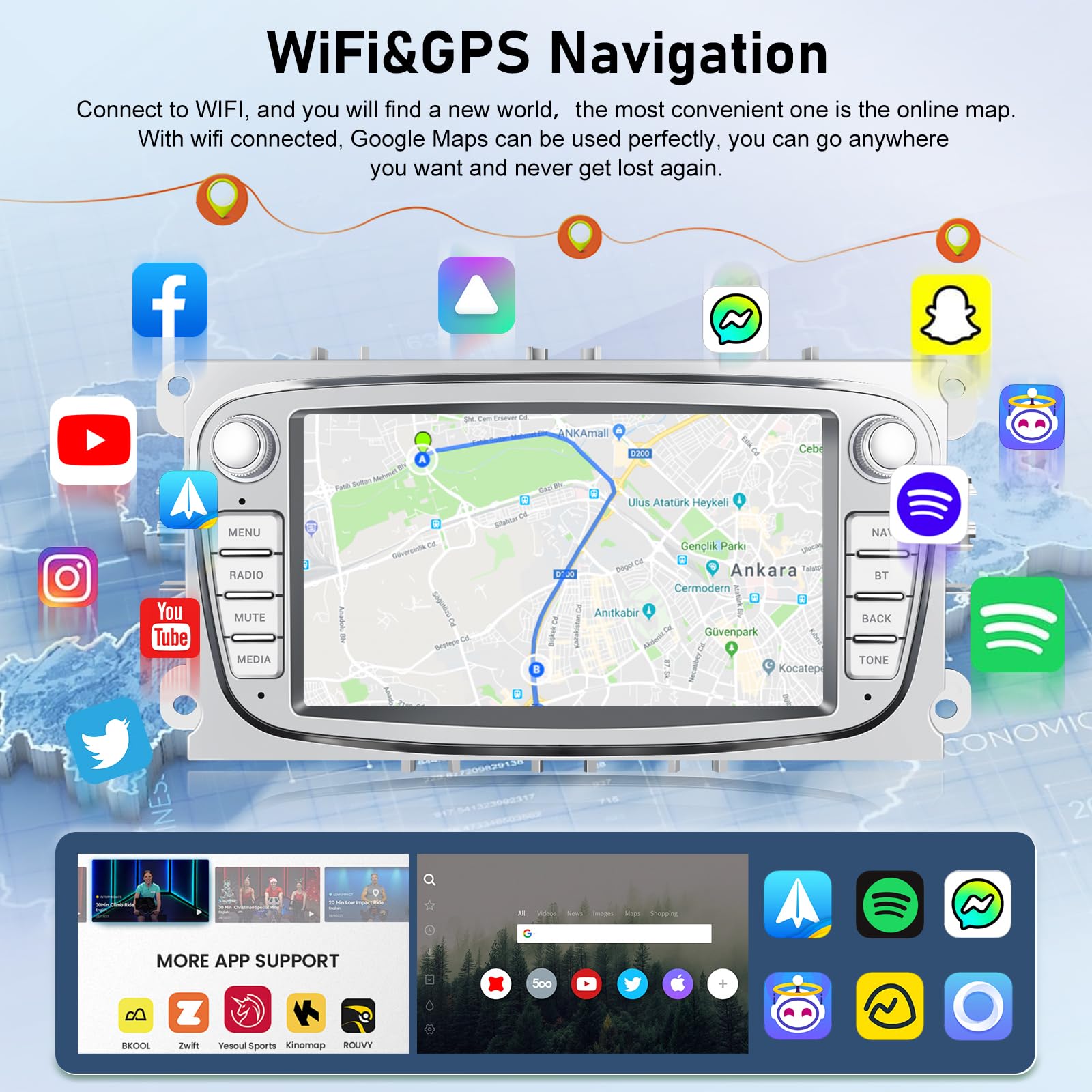 Autoradio Android 7 Pollici Per Ford Focus II, S-Max, Mondeo 9 - 4+64GB, CarPlay, Android Auto, Telecamera