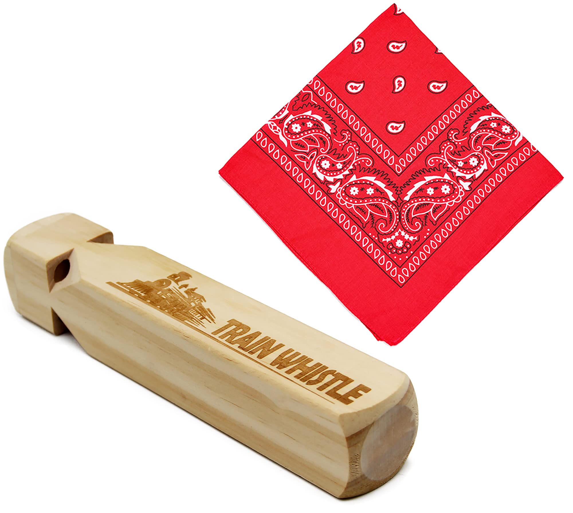 Wooden Train Whistle and Paisley Bandanna (2IN1) 4 Tone Flute Educational Party favors Toy Gift for Kids