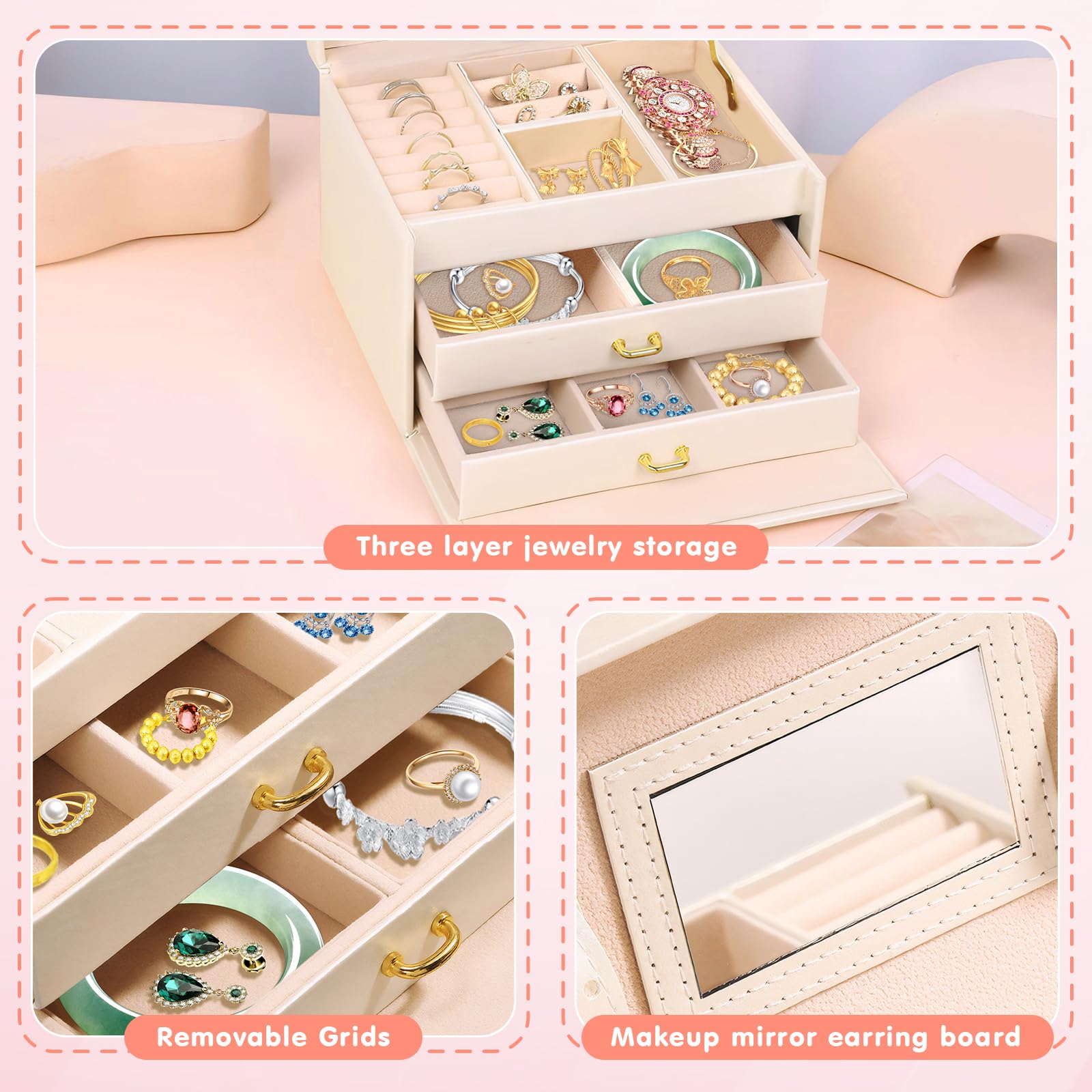 Boîte à Bijoux Voyage Cuir PU - Organisateur Rangement Bagues, Colliers, Bracelets - Noir Cadeau Femme élégant Pratique