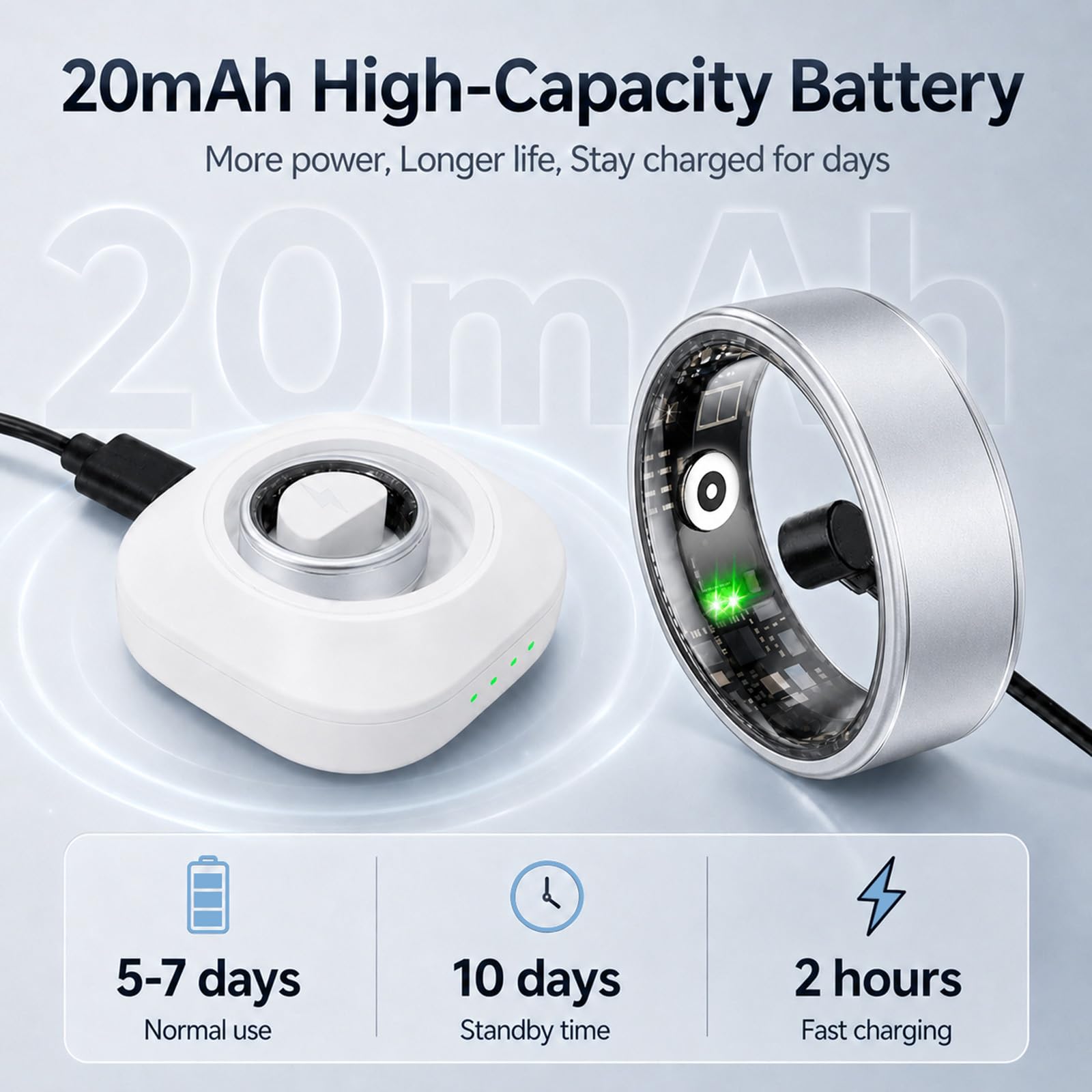 Anillo inteligente para mujeres y hombres, IP68, resistente al agua, con frecuencia cardíaca, oxígeno en sangre y monitor de sueño, anillo de seguimiento de salud compatible con iOS y Android, sin