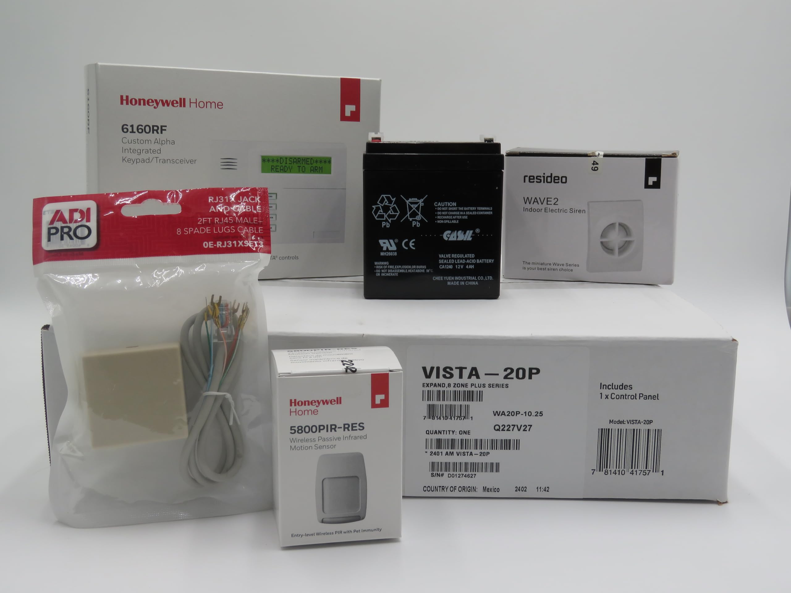 Honeywell Ademco Vista 20P Security System Panel Wireless Kit With 6160RF Keypad & Motion Sensor