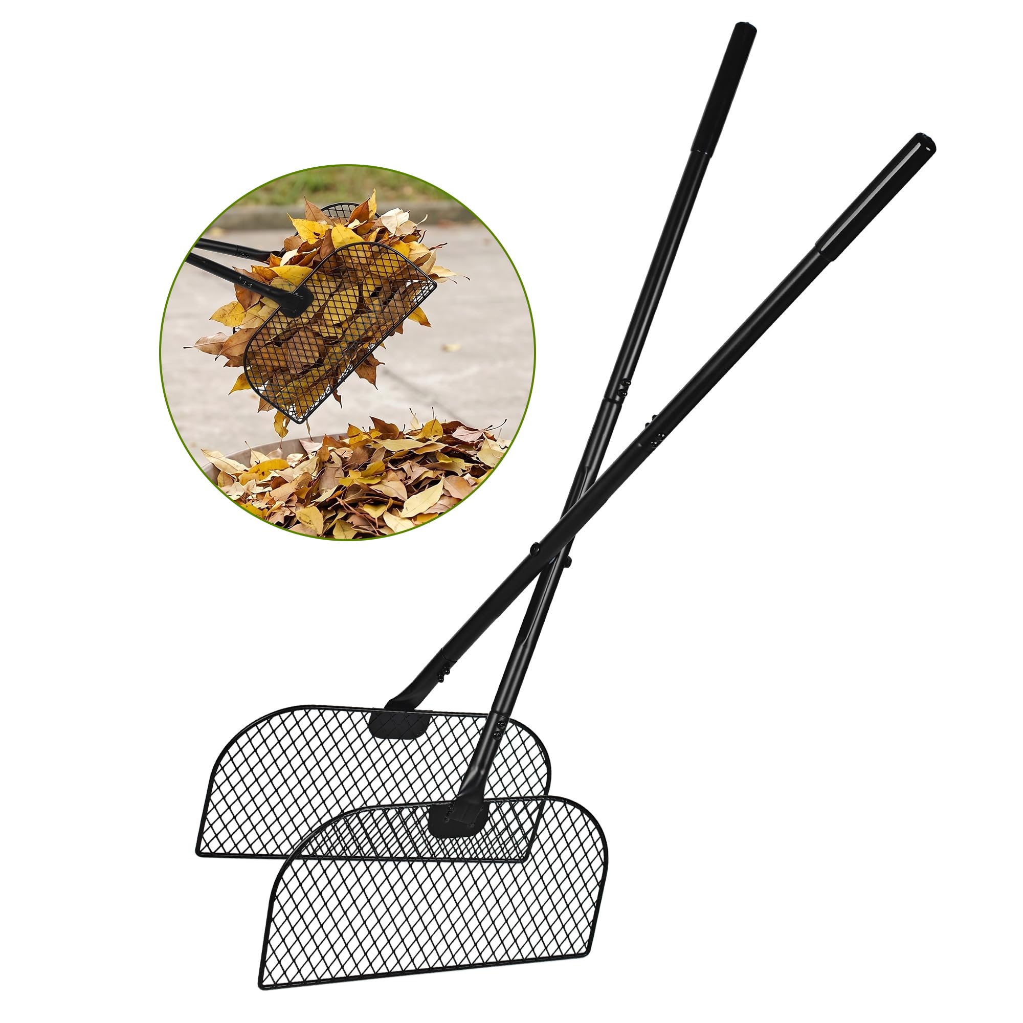 Rastrello per raccogliere foglie in metallo leggero con manico lungo, raccoglie foglie per giardinaggio, raccolta rifiuti e erba superiore, non si piega, Regno Unito