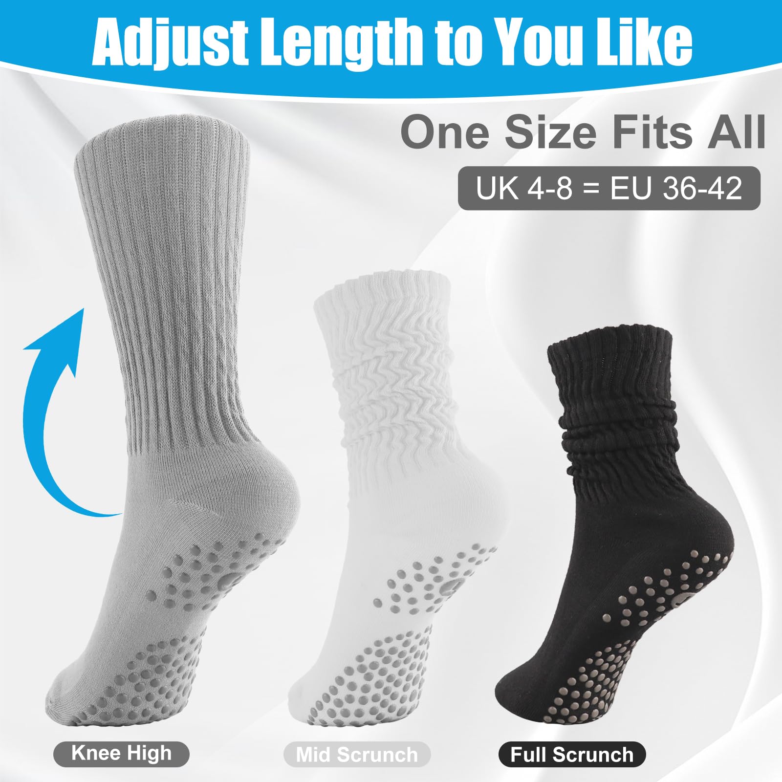 3 pares de calcetines de yoga antideslizantes para mujer, calcetines deportivos de algodón, calcetines largos con agarres de silicona para pilates, yoga, baile, gimnasio, fitness en casa