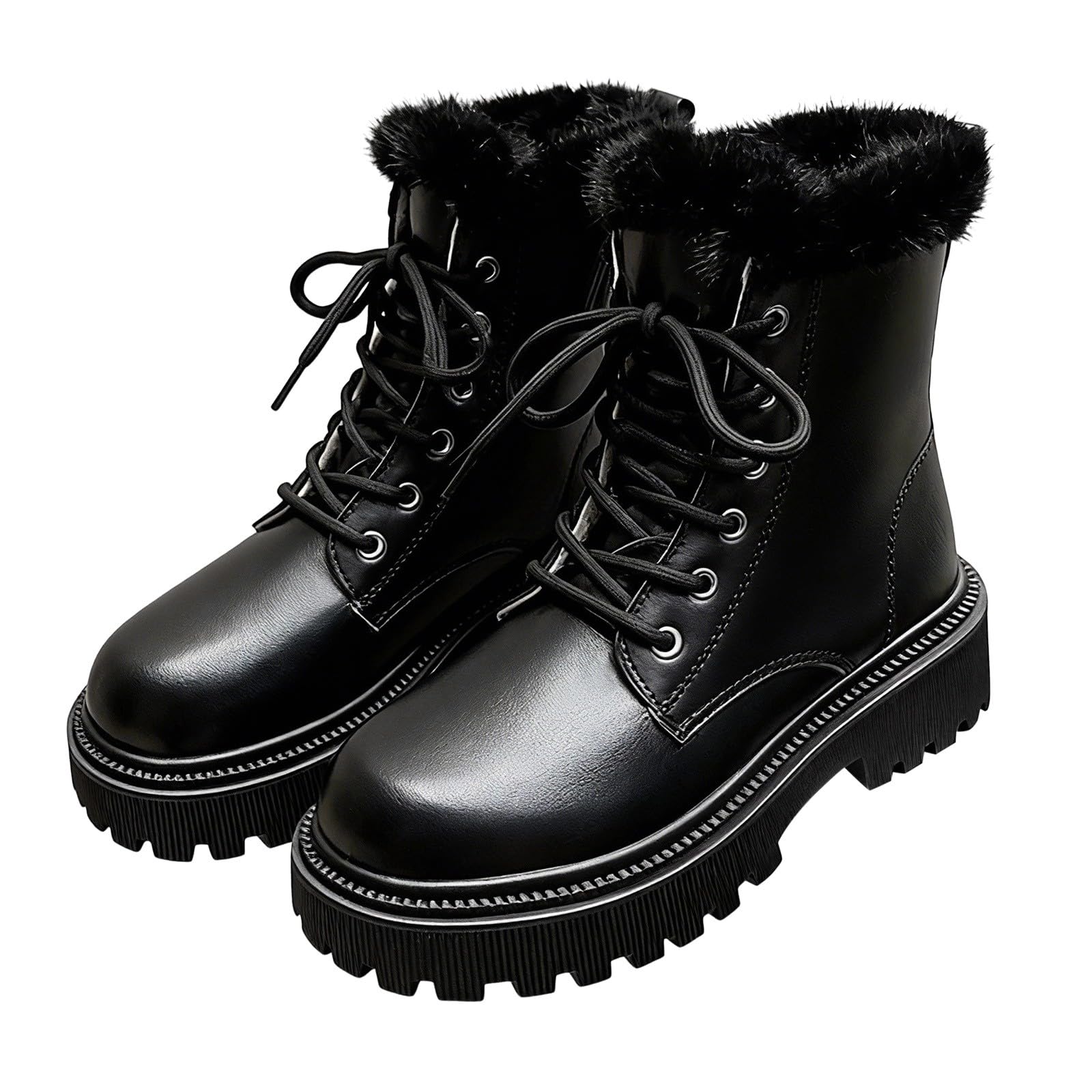 Botas de invierno para mujer, de piel, con cordones, forradas, botas de
