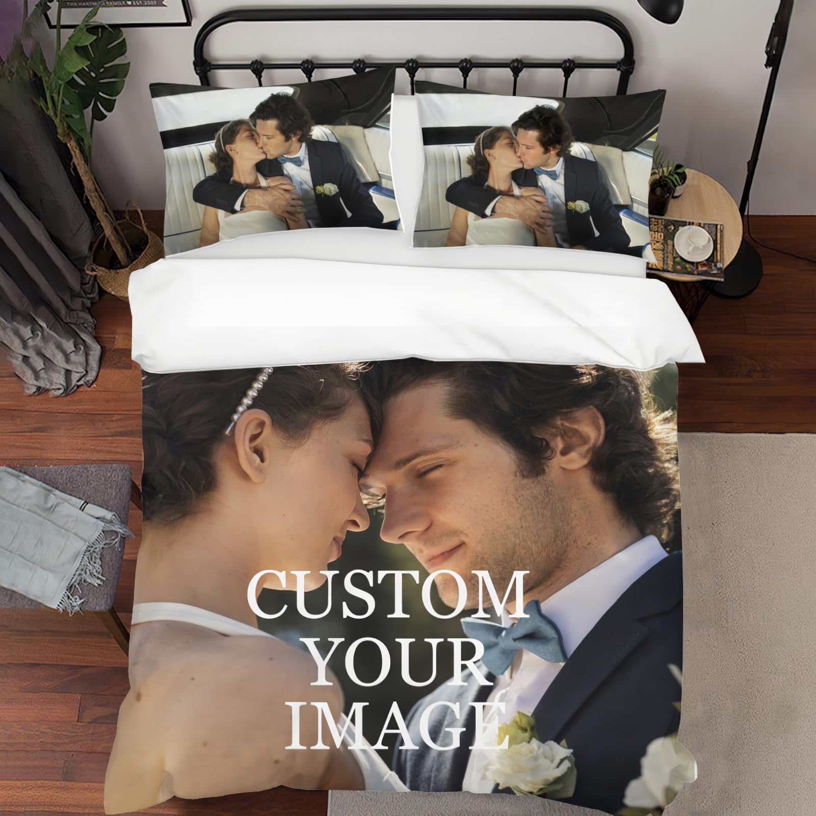Copripiumino personalizzato Set,Singolo/Matrimoniale Set biancheria da letto con foto/testo,Confortevole, Traspirante,Copripiumino e 2 federe