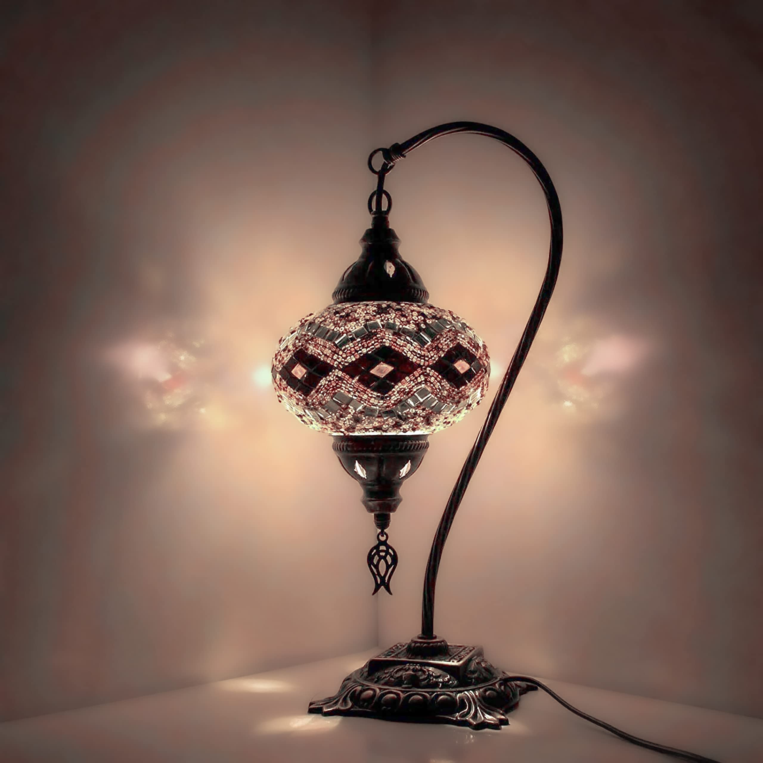 ENVA (20 Variations) Turkish Moroccan Mosaic Lamp Light - Turkish Lamp - Handmade Mosaic Swan Neck Table Desk Bedside Lamp- Free LED Bulb (3057)