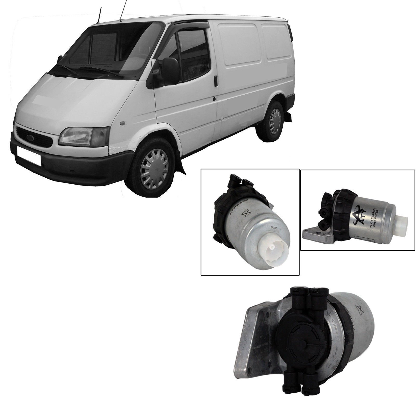 ENVA Filtre à carburant avec boîtier, compatible avec Transit 2.5 Diesel 1997-2000, OEM : 974F-9155-AF, 974F 9155 AC, 1099489