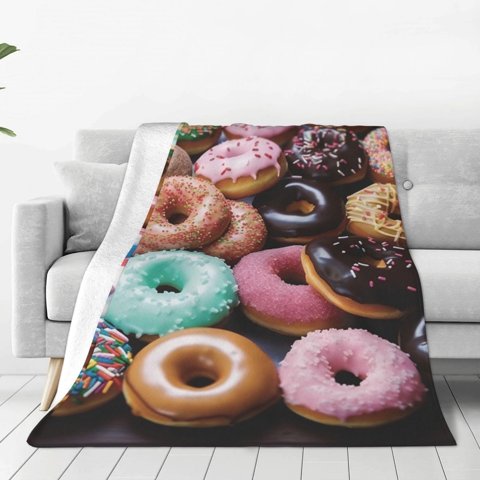 Donuts Throw Blanket for Couch, Plush Fuzzy Soft Flannel Blankets and Throws for Sofa, 60"x50" Bed Blankets for Travel Camping Chair, All Season Warm Fleece Blanket