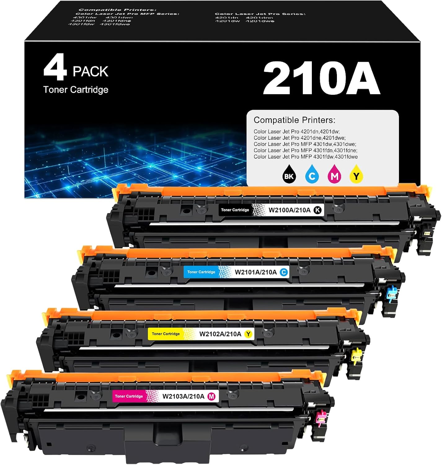 210A 210X Toner Cartridges 4 Pack for Color Laser Jet Pro 4201dw MFP 4301fdw Compatible with HP 210A Toner Cartridges for HP210X HP210A Color Laser Jet Pro 4201dn 4201dw MFP 4301fdn 4301dw 4301fdw