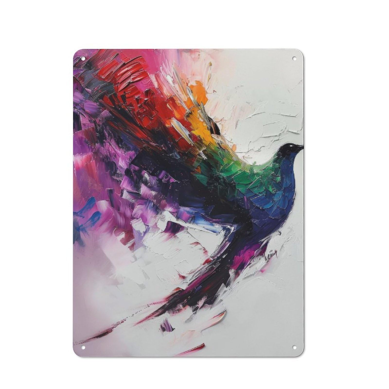 Workshop Style Garage Metal Sign 40x30cm Featuring Colorful Bird Abstract Painting, Industrial Wall Art for Garage, Hobby Room, Office Or Man Cave