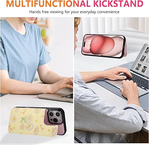 Miniatura 152 de UEEBAI Funda tipo cartera para iPhone 15 Pro Max con tarjetero, cubierta de cuero PU con soporte, bloqueo RFID, doble cierre magnético, relieve de