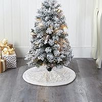 Vista 2 de S-DEAL Falda de árbol de Navidad con bayas doradas, falda de árbol de felpa de piel sintética de 24 pulgadas para decoración navideña del hogar
