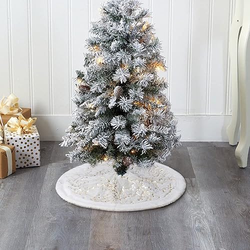Miniatura 2 de S-DEAL Falda de árbol de Navidad con bayas doradas, falda de árbol de felpa de piel sintética de 24 pulgadas para decoración navideña del hogar