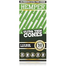 Hemper 1 14 Size Pre-Rolled Cones | 50 Pack | Natural Unbleached Ultra-Thin Rolling Papers with Built-In Filter Tips | Easy to Use | Convenient Bulk Pack - Prerolled Everyday Use - Classic White