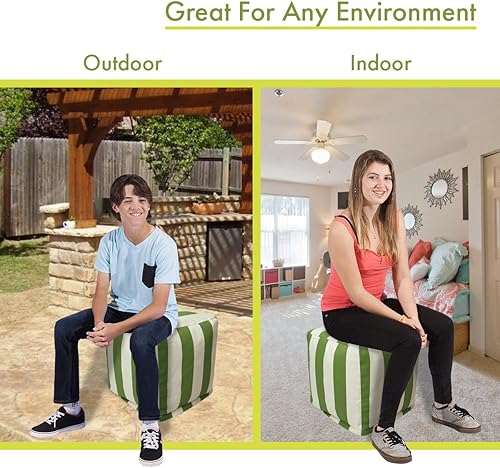 Miniatura 4 de Majestic Home Goods Puf de relleno de rayas verticales para interiores y exteriores, 17 x 17 x 17 pulgadas, reposapiés de suelo, silla para sala de