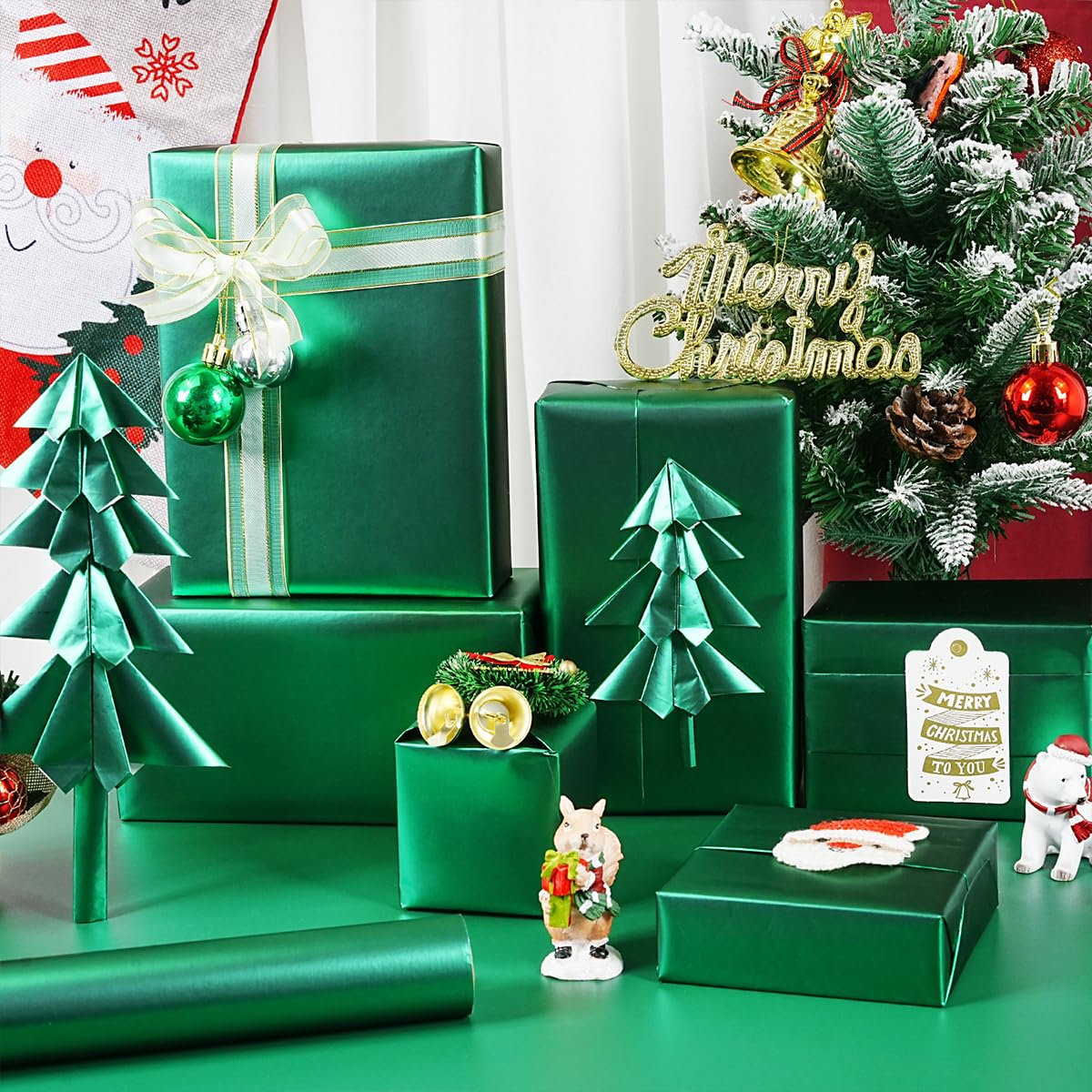 Vnaaem Lot De 6 Rouleaux De Papier Cadeau Vert Forêt - 6 Feuilles De