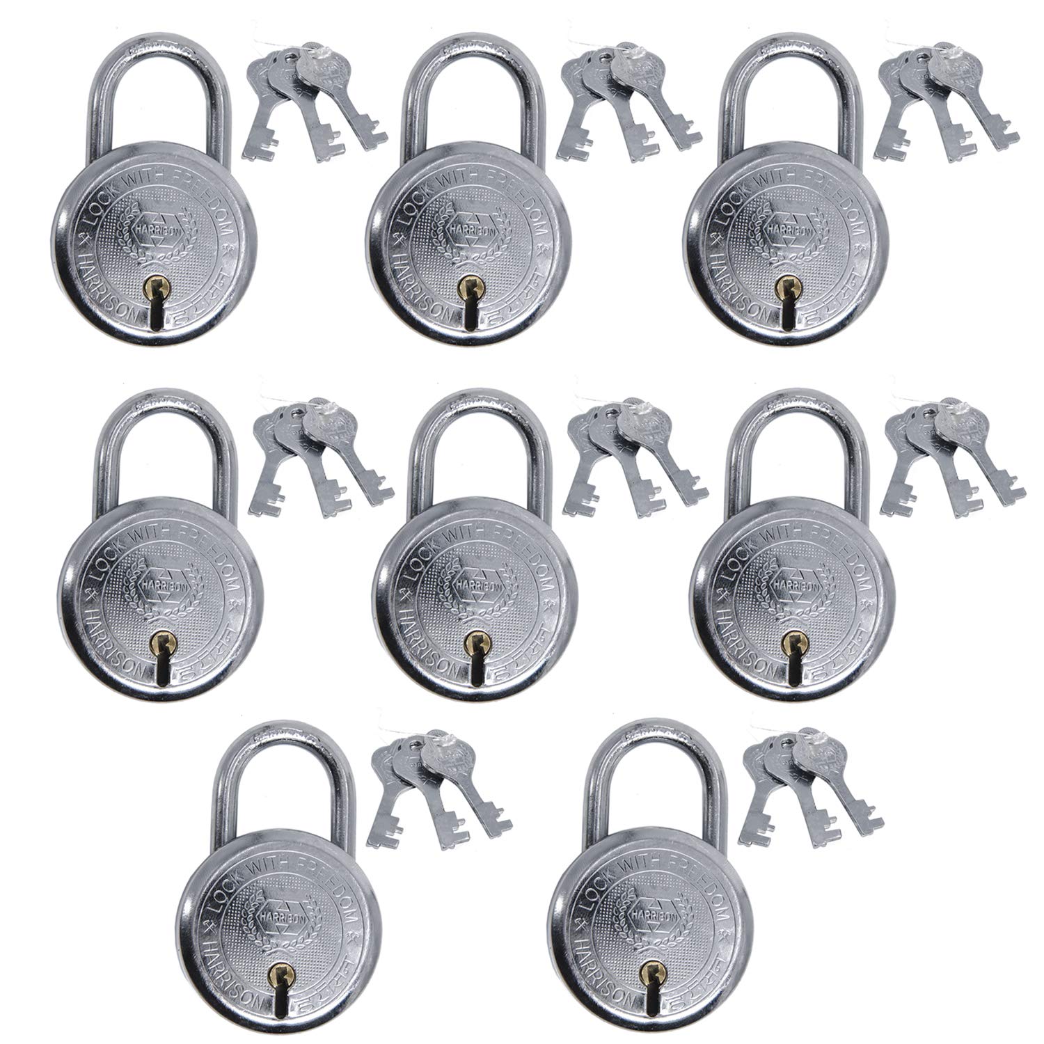 Harrison T-26/BCP-0272_PK 10 Steel 5 Levers Padlock with 3 Keys Each| Silver Finish| Round| Iron Padlock | Used for Travelling, Iron Grills| Pack of 10 — Amazon image 12