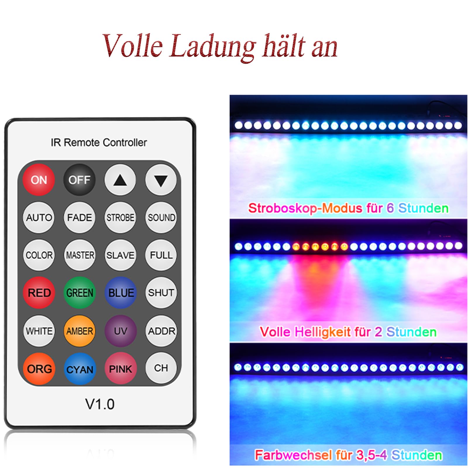 UKing 100W Batteria Wallwasher Luce di Scena, Faretto Ricaricabile 24pcs RGB 3in1 LED Luce dmx512 DJ Party Luci da Parete all'aperto per Casa Feste Club Bar Matrimoni Halloween Natale (1 pezzo)