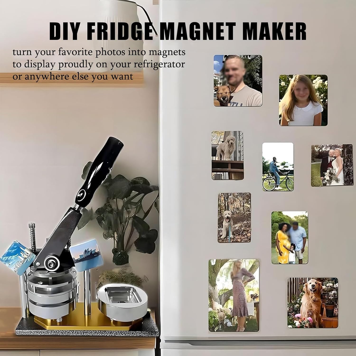 Fridge Magnet Machine Badge Maker Machine,DIY Square Fridge Magnet Badge Button,2in/5cm Fridge Magnet Making Machine with 100 Sets of Consumables, with Paper Cutter, Team Badge